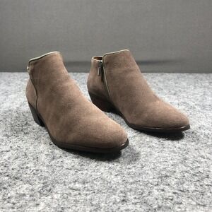 Crown Vintage Tabitha Ankle Booties Womens 9.5 Brown Suede Side Zip Low Heel